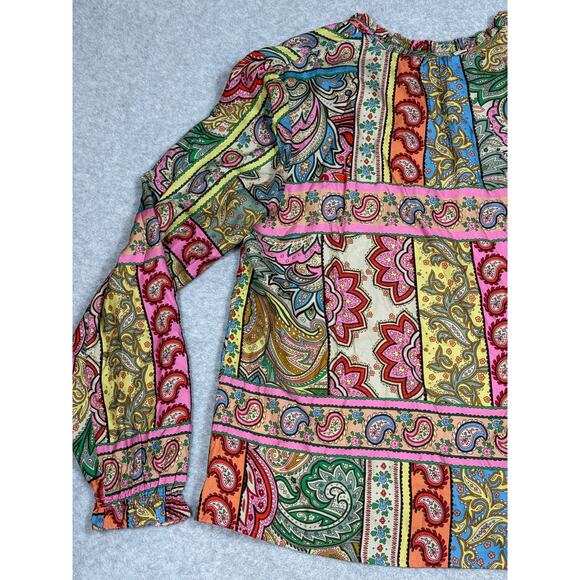 Boden Womens Size 10 Silk Viscose Romantic Blouse Multi Patchwork - Picture 9 of 10